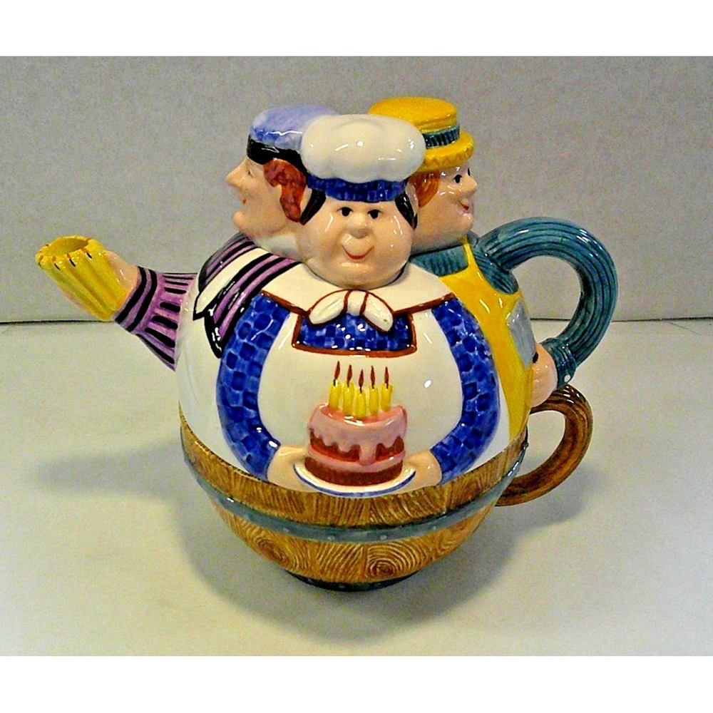VTG Department 56 Three Men in a Tub Nesting Teapot and Cup‎ Set Ceramic Kitsch